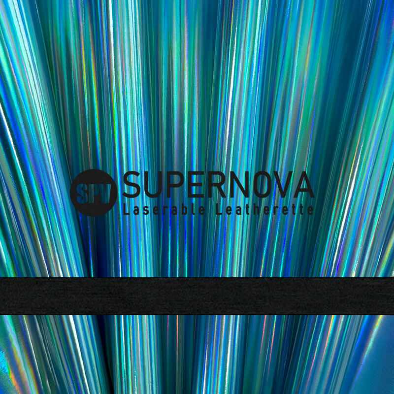  Cyan Blue/Black Holographic Laserable Leatherette Sheet 
