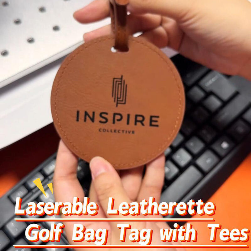 Laserable Leatherette Golf Bag Tag with Tees