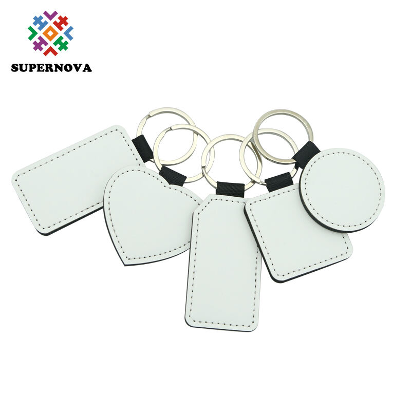 Porte-clés Rectangle à Coins Trapézoïdaux en Cuir PU par Sublimation - Impression Simple Face