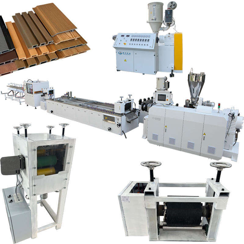 Why is there no need for a traction machine in the PE wood plastic composite flooring production line?