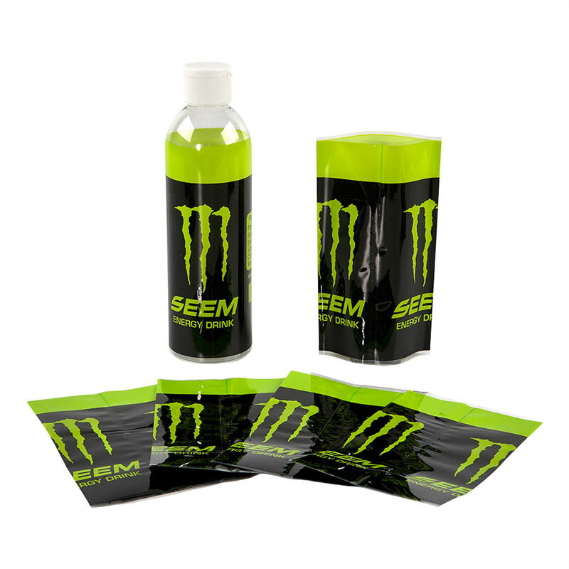 Full size heat shrink film label, compatible from small bottle to large barrel