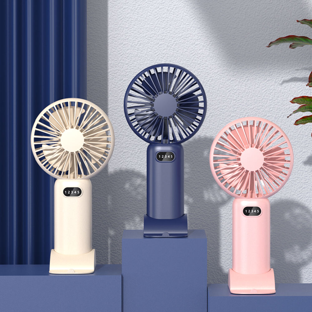 Portable Rechargeable Air Cooling Hand Fan Three Wind Speed Plastic Fan for Car RV Outdoor Household Garage Hotel Use