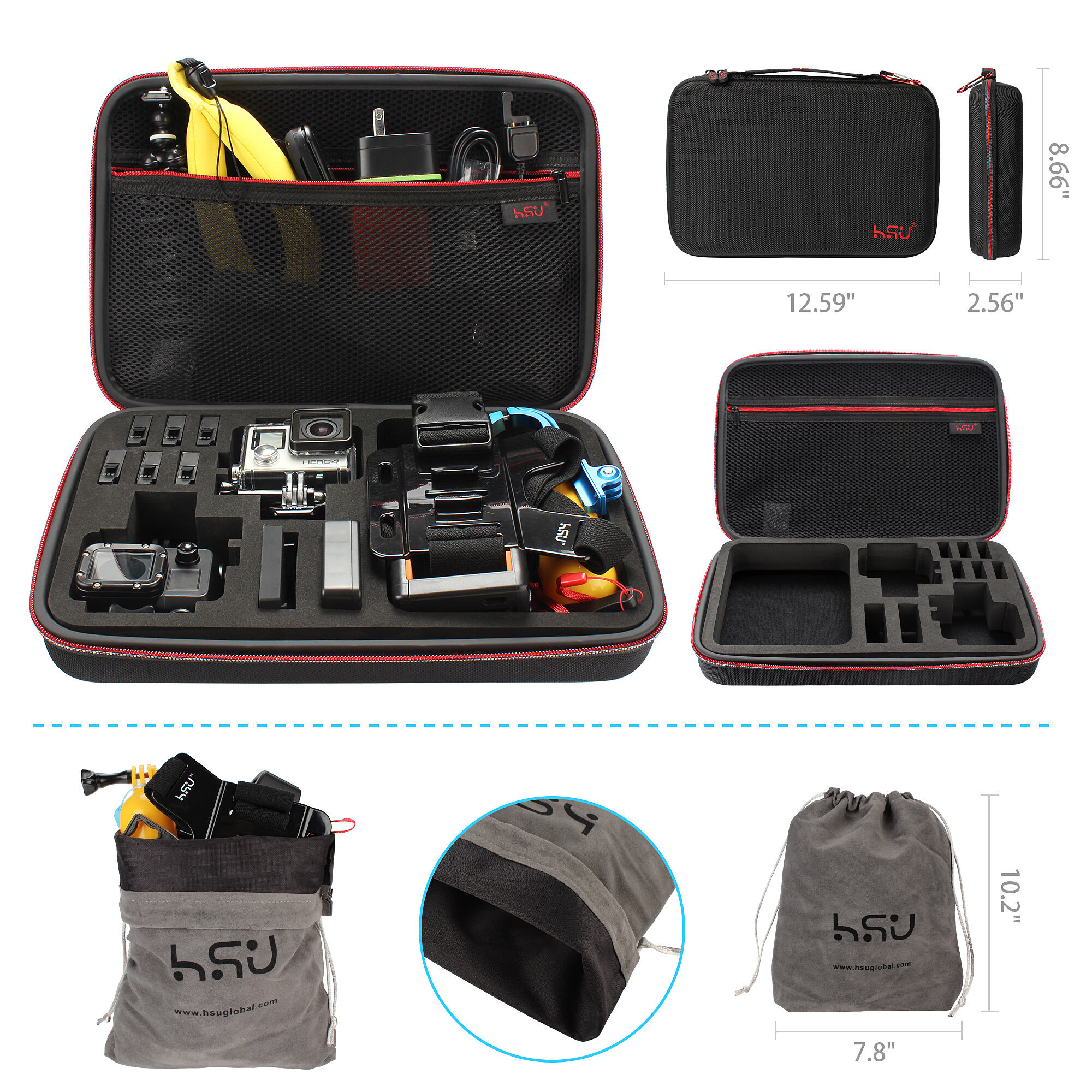 HSU 45-in-1 Action-Kamera-Zubehörpaket/Kit/Set für GoPro Hero 13 12 11 10 9 8 7, GoPro Max, GoPro Fusion, DJI Osmo Action, AKASO, APEMAN, Campark, SJCAM