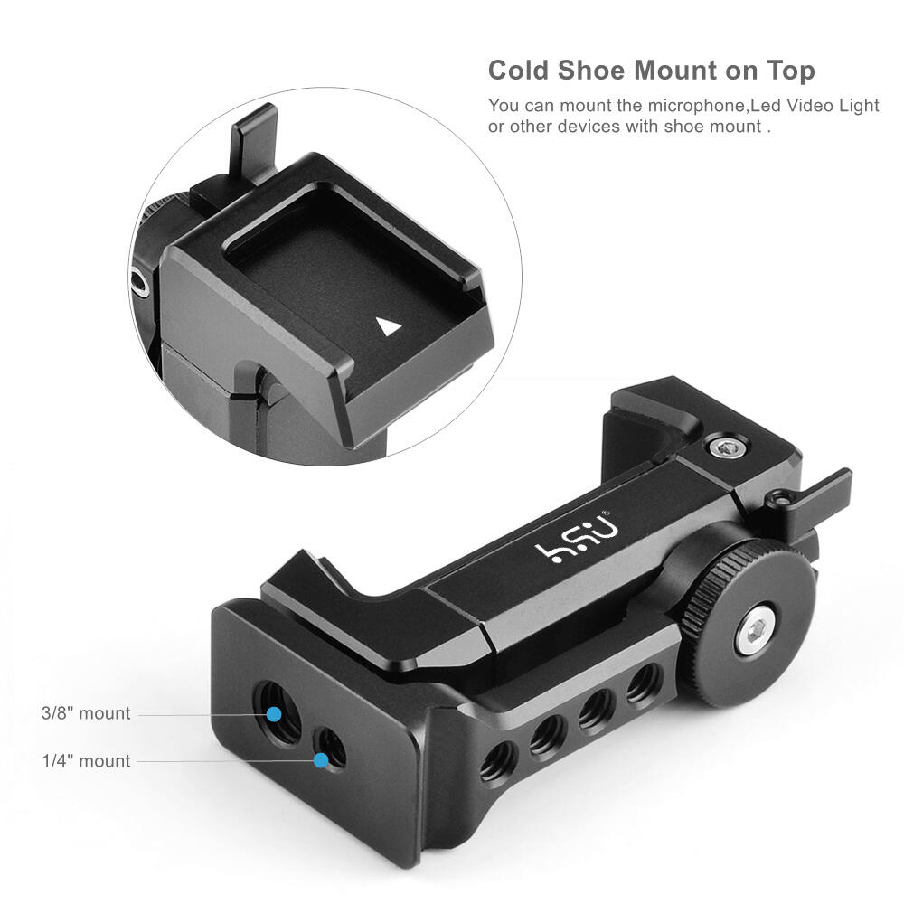 HSU Universal 360 Rotation Metal Phone Tripod Mount w Wireless Remote Smartphone Holder Adapter Suitable with Cold Shoe Mount for i Phone Sam sung