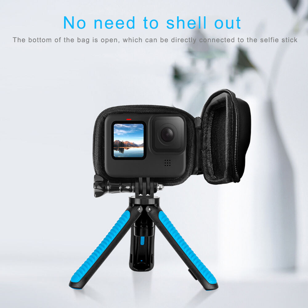 HSU Small Carry Case Compatible with Go Pro Hero9/10/11/12 Black with Half Open Zipper Supports Connecting with Selfie Stick and Tripod