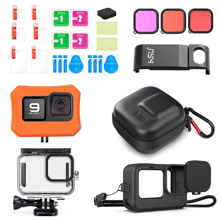 Accessoires Boîtier étanche transparent avec film de protection d'écran et d'appareil photo Étui en silicone Kit de filtres colorés pour Gopro9/10/11/12