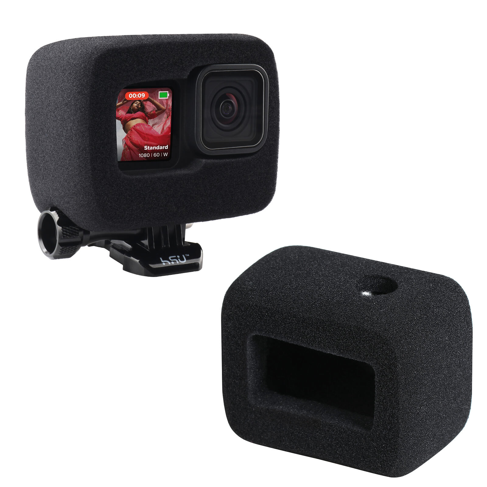 HSU Windslayer Cover Wind Muff pour GoPro Hero 13/12/11/10/9 Noir, Boîtier de protection Windslayer, Accessoire de réduction du bruit vidéo (Lot de 2)