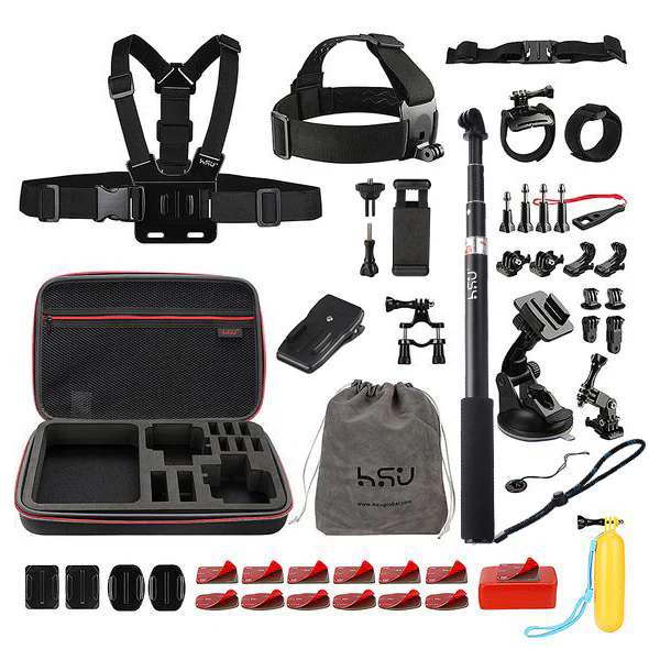 Ensemble d'accessoires pour caméra d'action HSU 45 en 1 pour GoPro Hero 13 12 11 10 9 8 7, GoPro Max, GoPro Fusion, DJI Osmo Action, AKASO, APEMAN, Campark, SJCAM