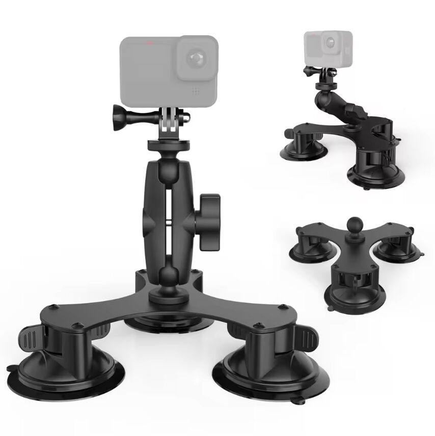 HSU Adjustable Dual Triple Cup Camera Suction Mount Base Car Phone Holder for DJI OSMO Pocket Insta360 Gopro9 10 11 12