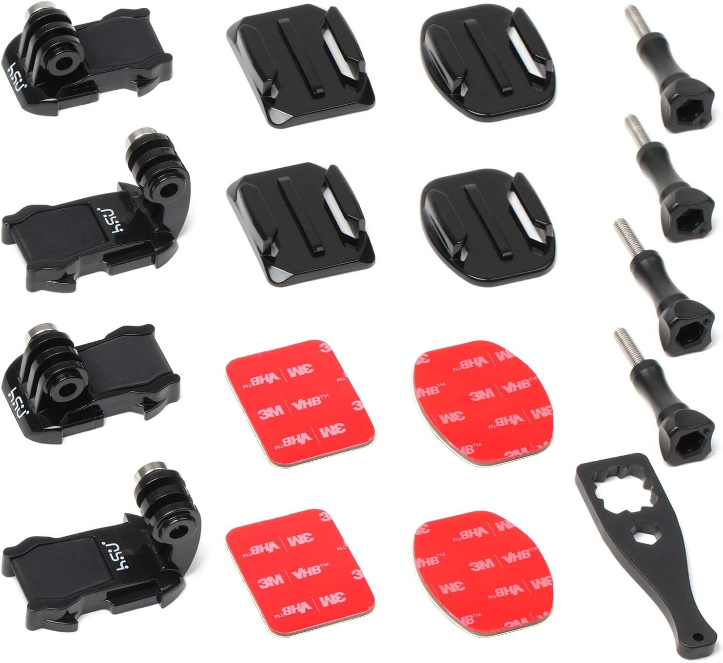 HSU Sticky Mounts with Quick Release & J-Hook, Adhesive Bases & Thumbscrews, Universal Camera Grab Bag for GoPro, DJI Osmo, Insta360, AKASO & More Action Cams