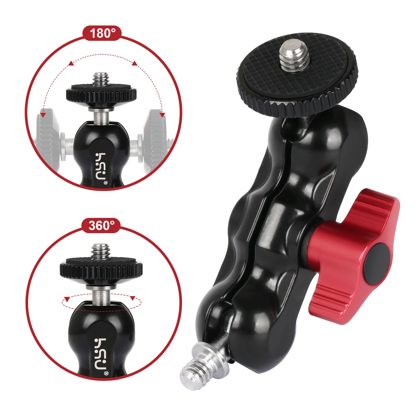 HSU Dual Ball Head Magic Arm Mount Adapter with 1/4'' Screw For Go Pro Camera Photography Accessories  