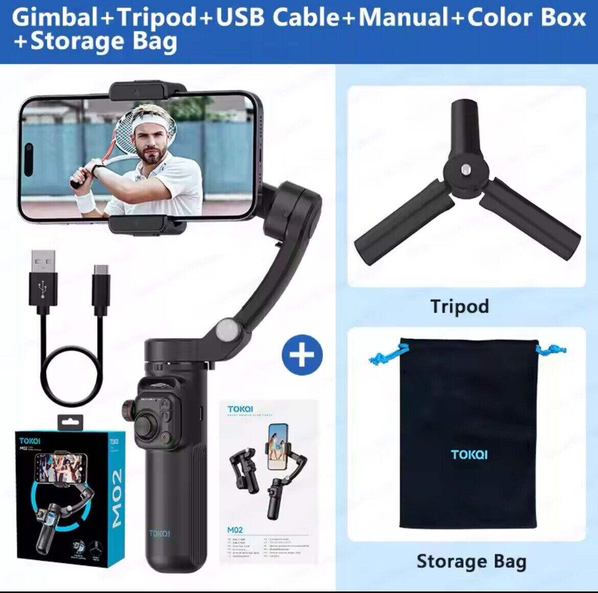 Estabilizador de gimbal de 02 eixos HSU M3 para telefone Vlog Gimbal antivibração Al Face Tracking Gesture Control com luz de preenchimento LED magnética e controle remoto sem fio