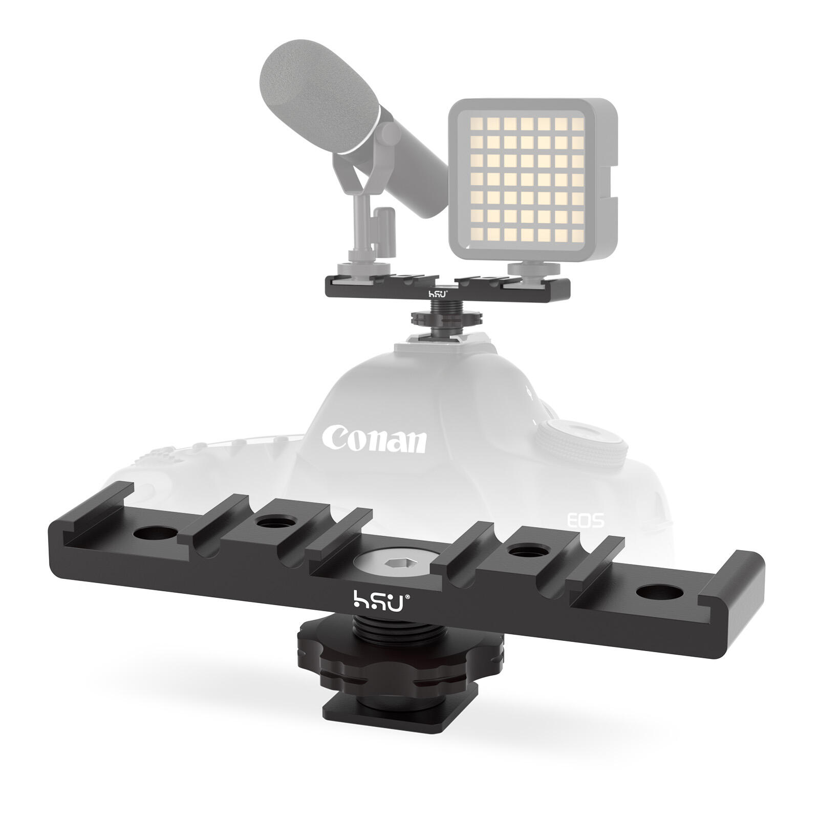 HSU Support de montage pour griffe froide à triple tête, port à vis 1/4, adaptateur de plaque de chaussure froide en aluminium avec fente pour câble, baïonnette pour microphone, moniteur de lumière vidéo LED