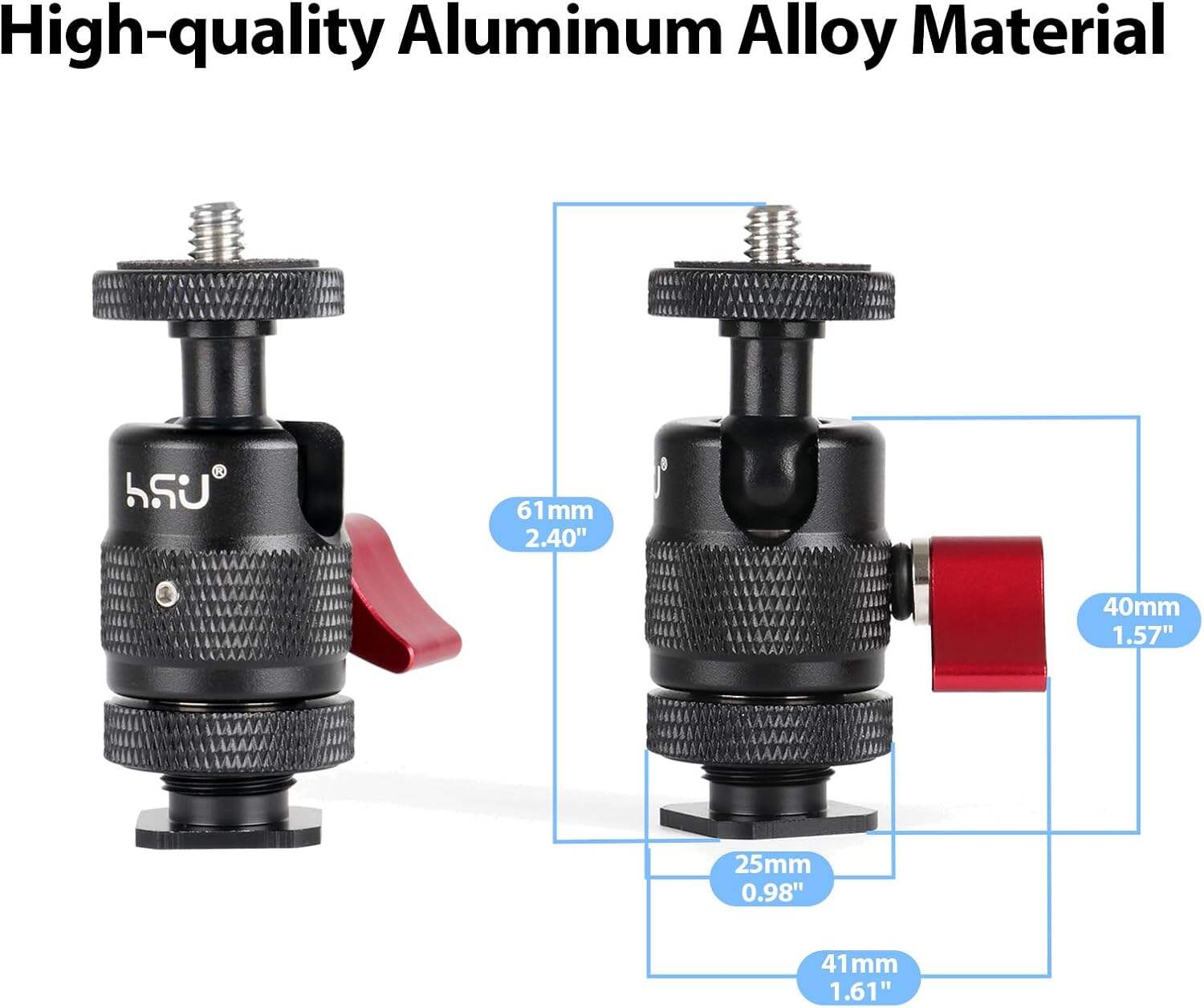 Adaptador de montagem de sapata fria de parafuso de alumínio HSU 1/4”-20 rotação de 360° para suporte de tripé de câmera para GoPro Osmo Action AKASO e outras câmeras de ação