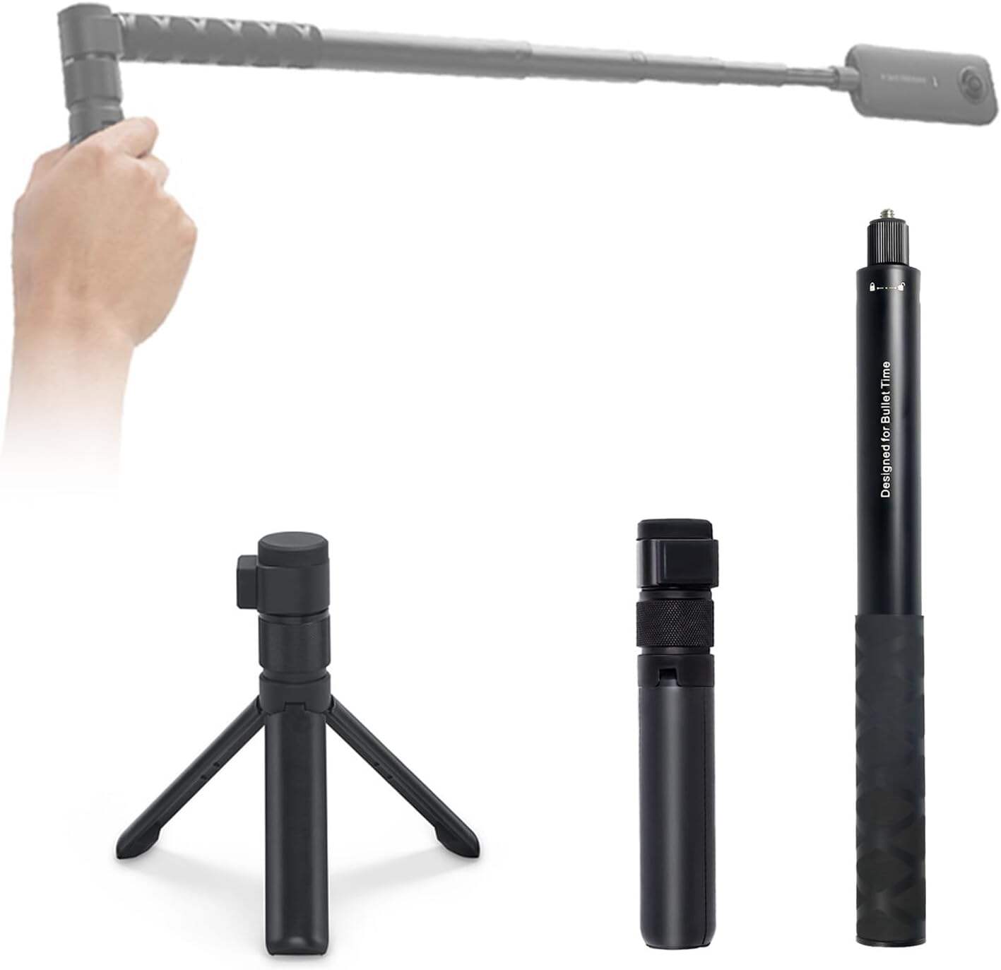 HSU 2-in-1 Unsichtbarer Selfie-Stick-Stativ für Insta360 Erweiterter Einbeinstativ-Stab Aluminiumlegierung Action-Kamera-Stick mit Stativ für Insta 360 X4, X3, ONE X2, ONE X