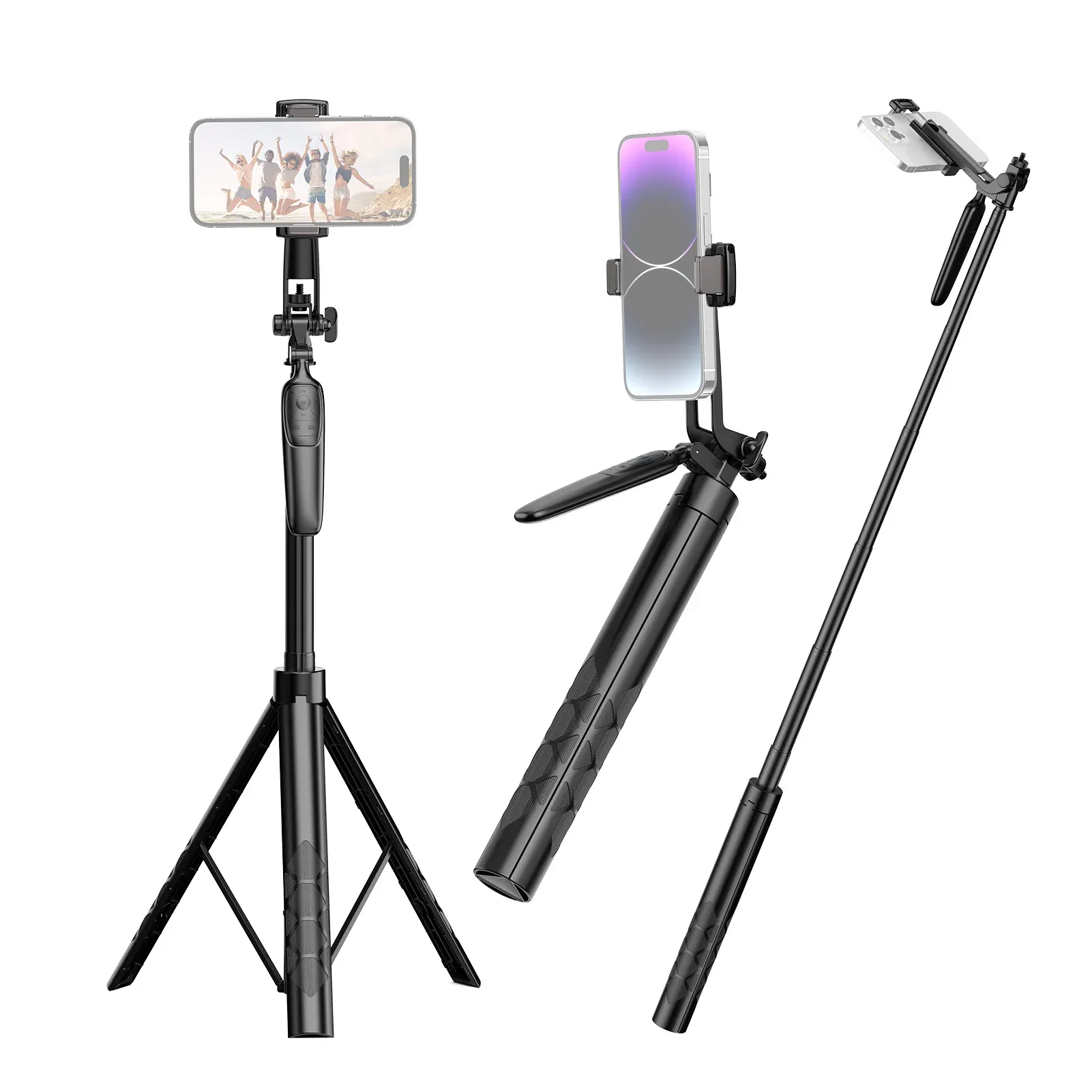 HSU 190cm 720° Rotating Portable Travel Tripod Phone Stabilizer with Flexible Phone Clip 1_4 Inch iPhone Android Camera Video Recording Vlogs