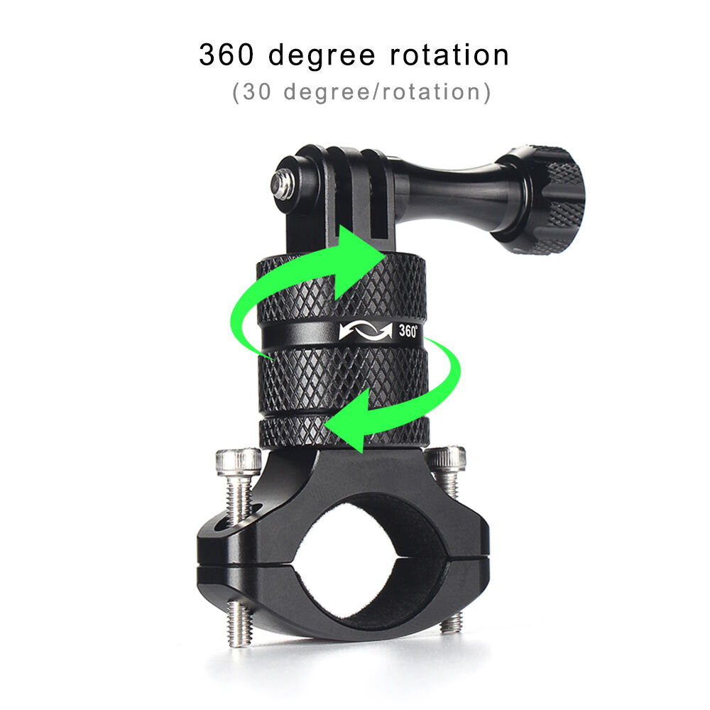 HSU Aluminum Mountain Bike Handlebar Mount for GoPro Hero 12/11/10/9/8/7/6/5/4 Session AKASO Campark and Other Action Cameras, 360 Degrees Rotary Bicycle Camera Handlebar Mount 