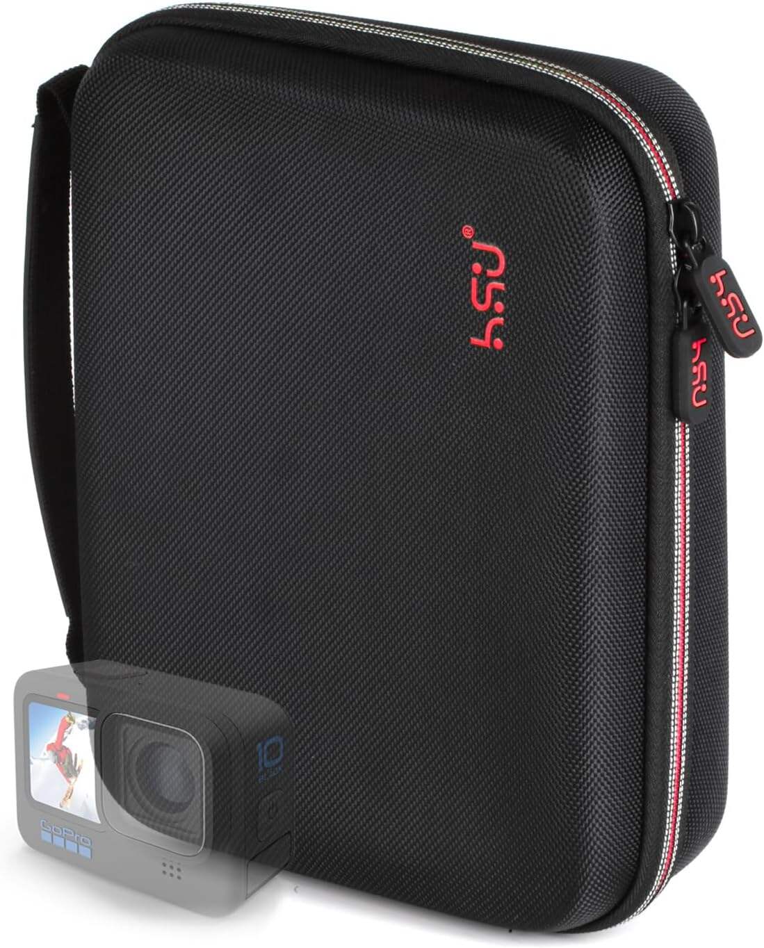 Estuche protector portátil HSU para cámara resistente al agua y a la intemperie de 8.6 x 6.7 x 2.4 pulgadas para GoPro Hero 13/12/11/10/9/8/7/(2018)/6/5/4/3 negro, Insta360, cámaras de acción DJI (rojo)