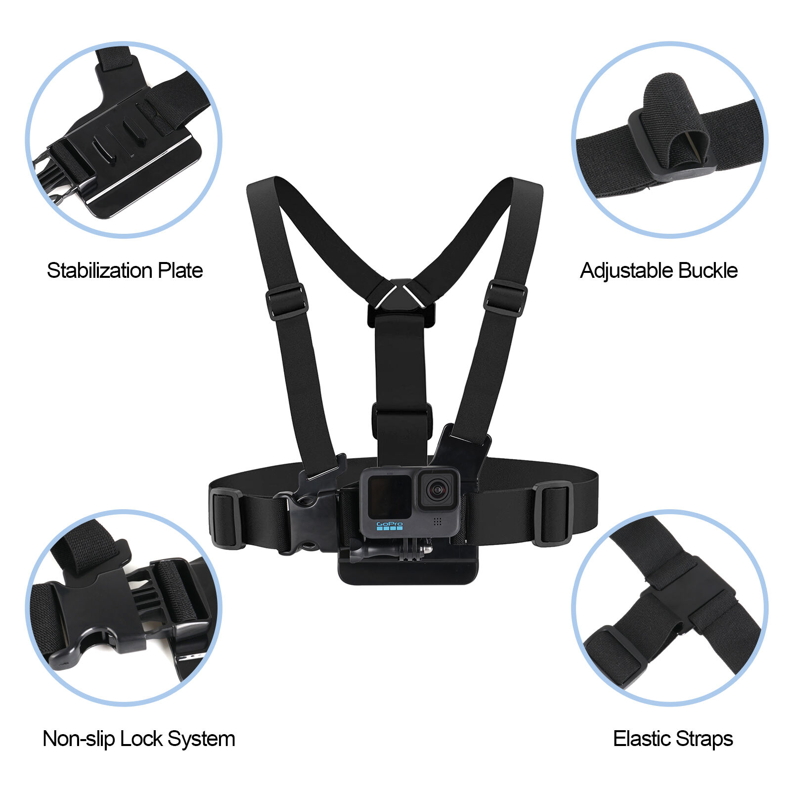 HSU Imbracatura per montaggio su petto per montaggio su fascia per la testa per gopro Hero 12 11,10,9,8,7 Action Camera Set di montaggio per cinturino sottogola per casco da motociclista per kit di accessori gopro