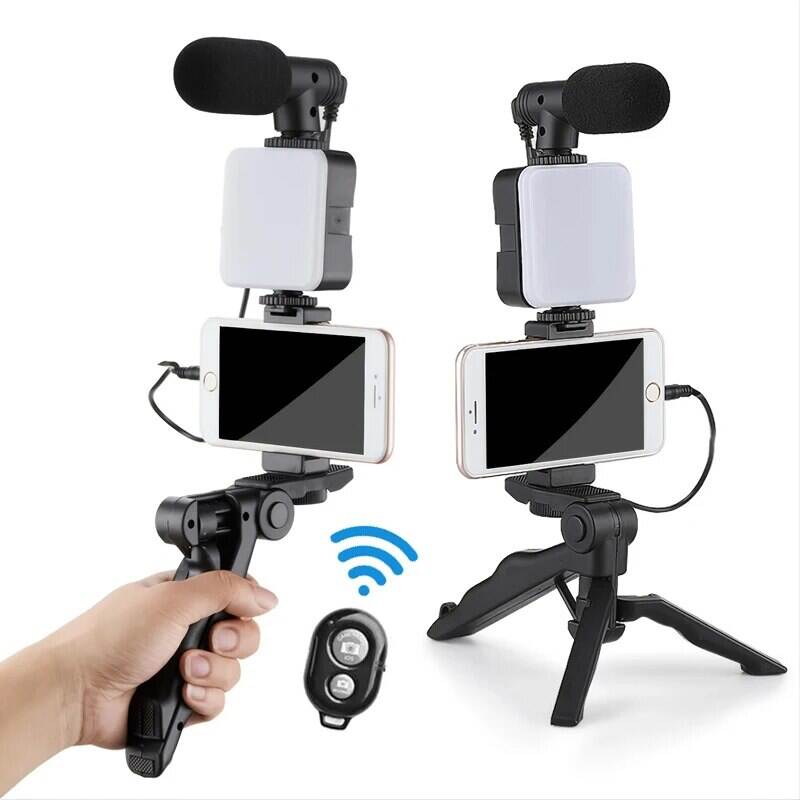 HSU Smartphone Vlogging Kit mit Stativ Telefonhalter Mini Mikrofon LED Fülllicht Starter für TikTok Live-Stream Video YouTube