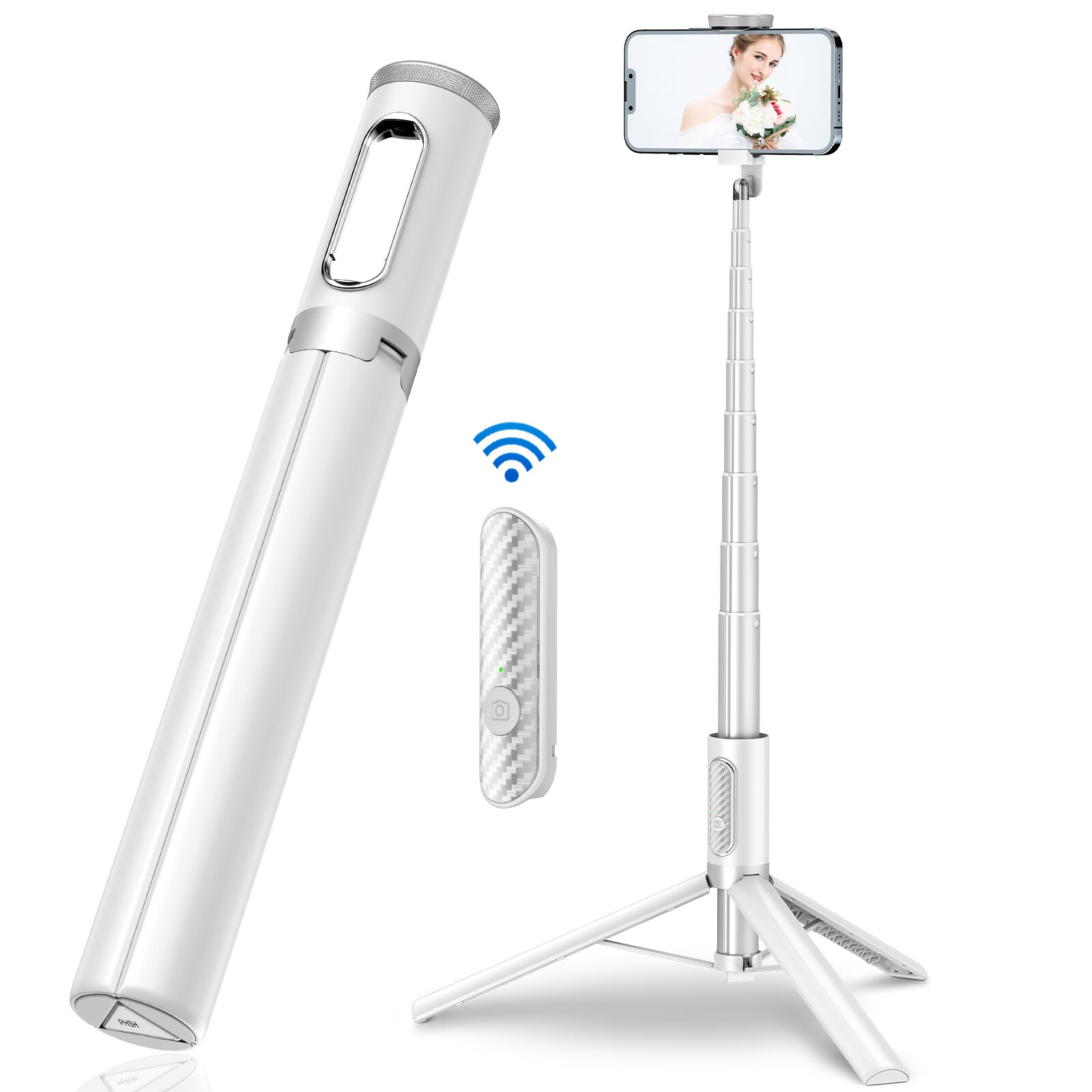 HSU Portable Wireless Bluetooth Selfie Stick Foldable Tripods with Fill Light Shutter Remote Control for Android iPhone Smartphone