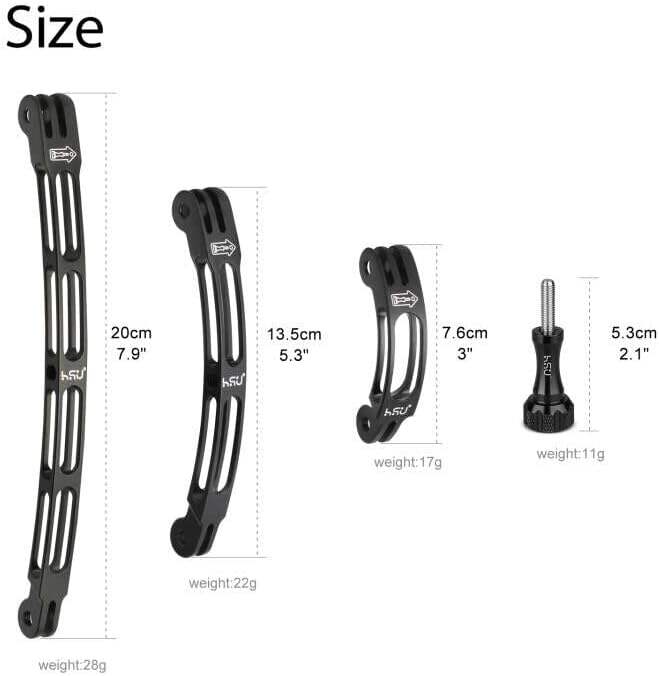 HSU Aluminum Curved Extension Arm Mount Screw Kit  for GoPro Hero 13/12/11/10/9/8/7/6/5 Black,Session 5/4, DJI Osmo Action