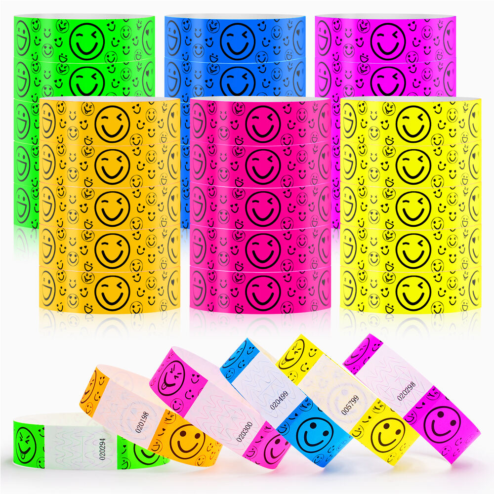 Fluorescent Colored Smile Paper Wristbands