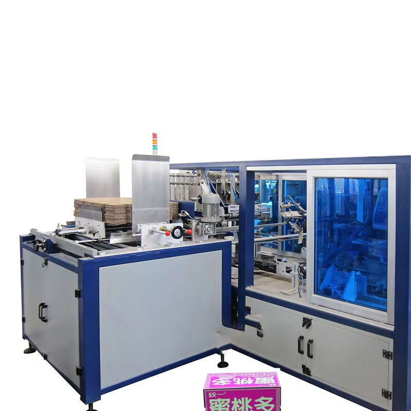 Automatic conveyor belt carton box bottle packaging machine milk beer juice bottle packing machine