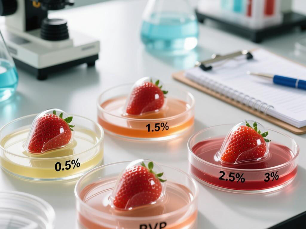 फलों और सब्जियों के संरक्षण में पीवीपी द्वारा निर्मित सुरक्षात्मक फिल्म के लिए इष्टतम सांद्रता क्या है?