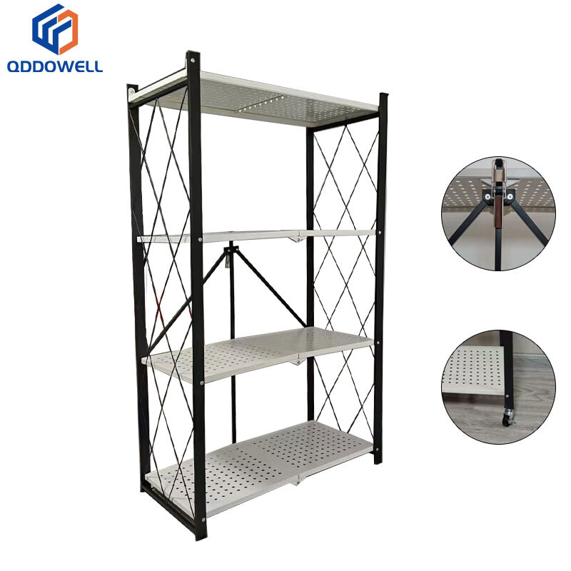 Foldable Multi-functional 4 layer steel shelves kitchen removable storage rack with wheels 