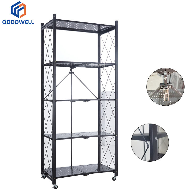 Foldable Kitchen Storage Shelf Rack Folding Storage Metal Shelving Rack