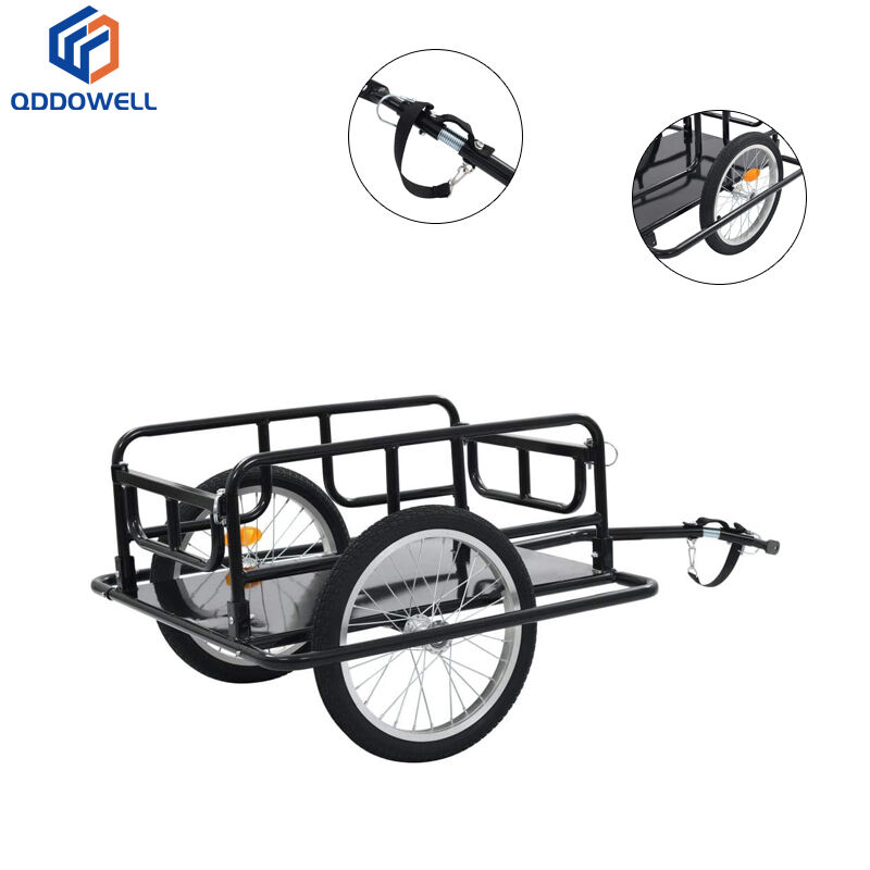Remolque de carga plegable para bicicletas con marco de acero y carrito para transportar equipaje y herramientas