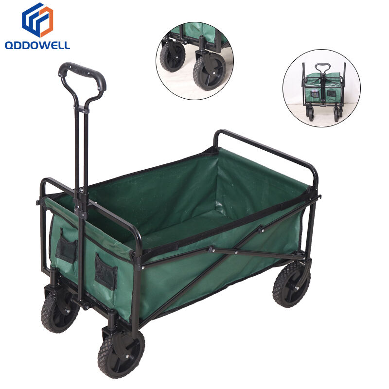 Folding Wagon Large Capacity Utility Folding Wagon Cart With Wheels & Drink Holders 