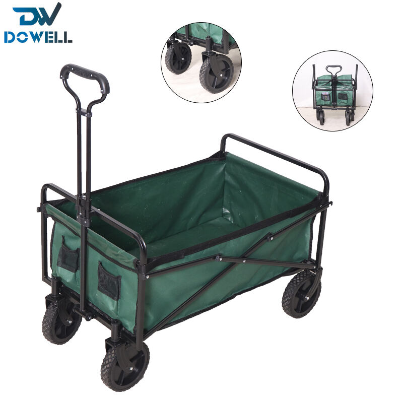 Folding Wagon Large Capacity Utility Folding Wagon Cart With Wheels & Drink Holders 