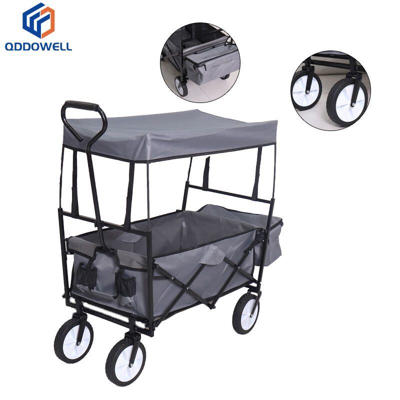 Garden Cart Folding Outdoor Wagon With Removable Canopy