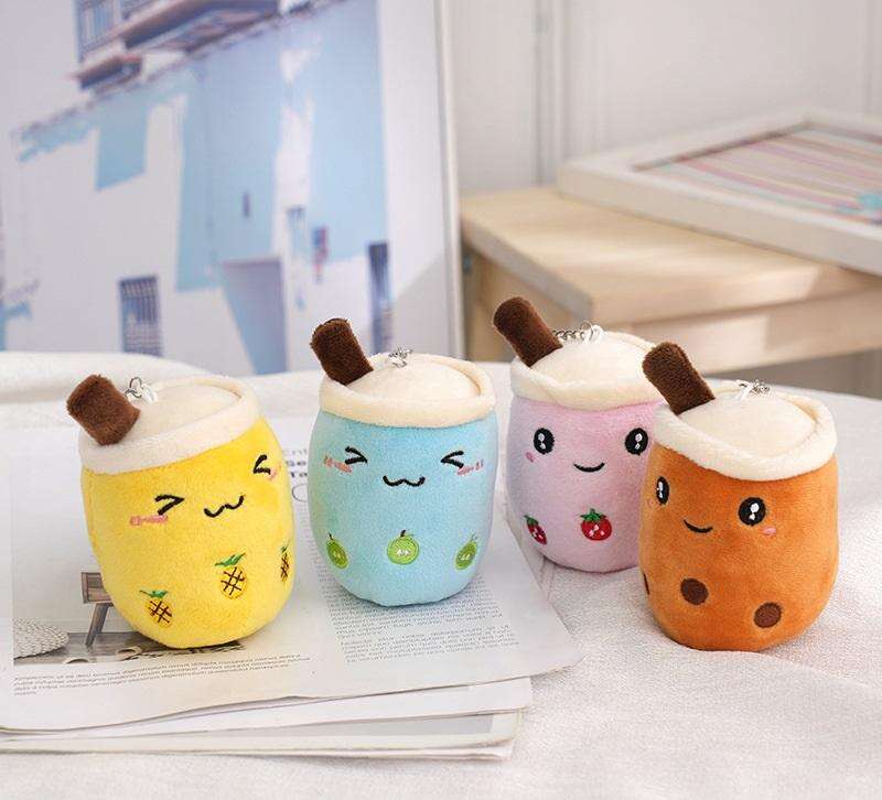 Custom 10CM Cartoon Kawaii Peluches Juguete Fruit Milk Boba Bubble Tea Coffee Stuffed keychain