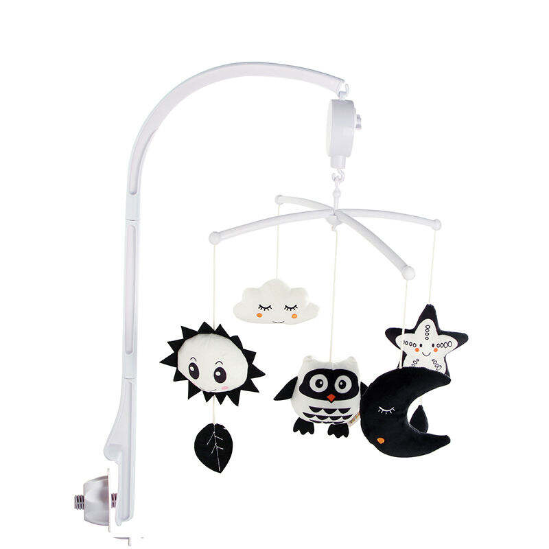 Black and White Owl Bed Bell Crib Hanging Toy Soothing Rotating Music Bed Bell Baby Soft Toys