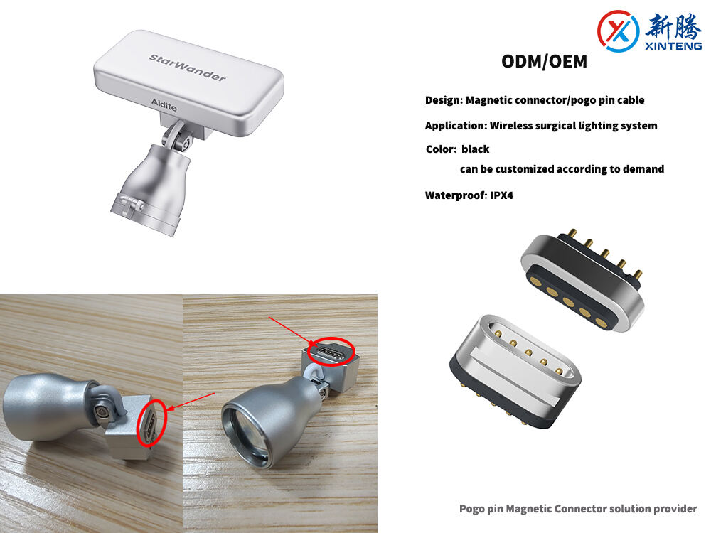 Bezprzewodowe Systemy Oświetlenia Chirurgicznego Rozwiązanie Ładowania za pomocą Magnesu i Pinu Pogo