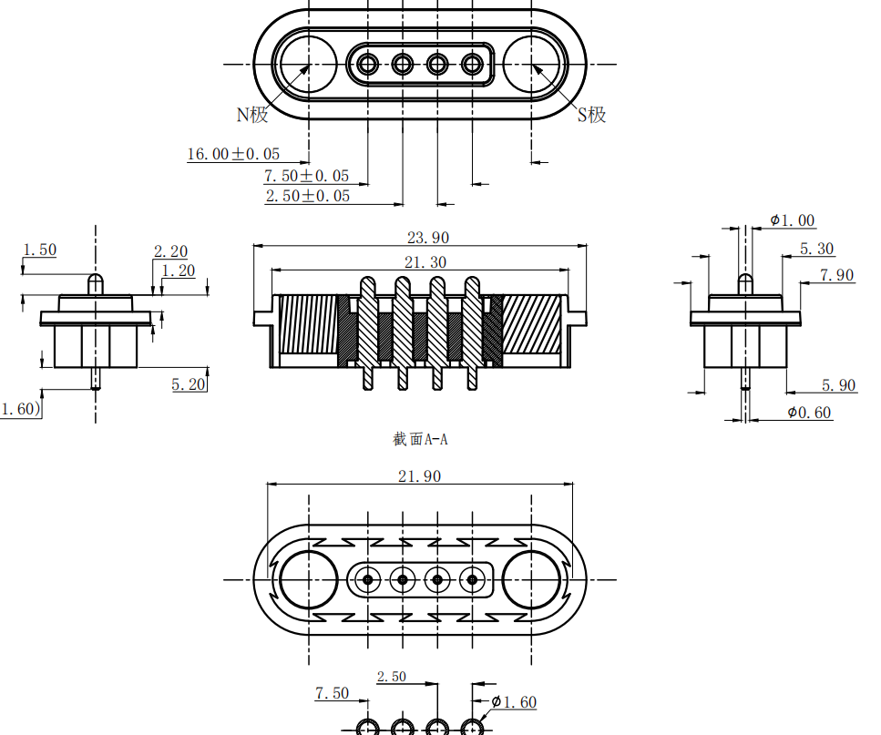 Pogo Pin Connector 2.5 Spacing 4-Pin Magnetic| Preferred Manufacturers supplier