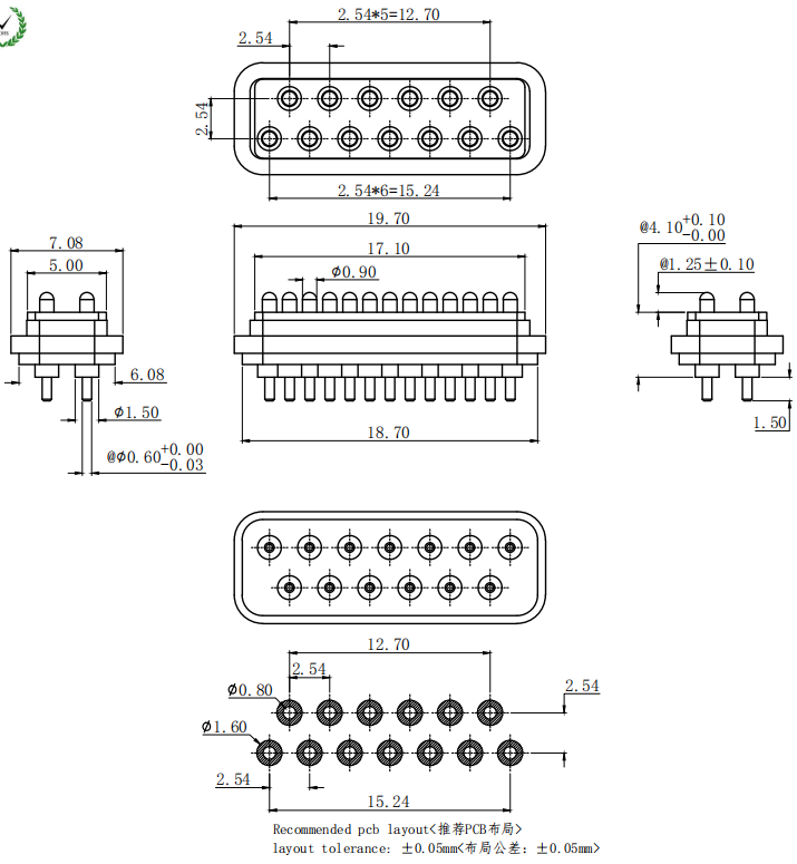 2.54 Spacing 13PIN Pogo Pin Port Male and Female Pogo Pads Manufacturer-1329 supplier