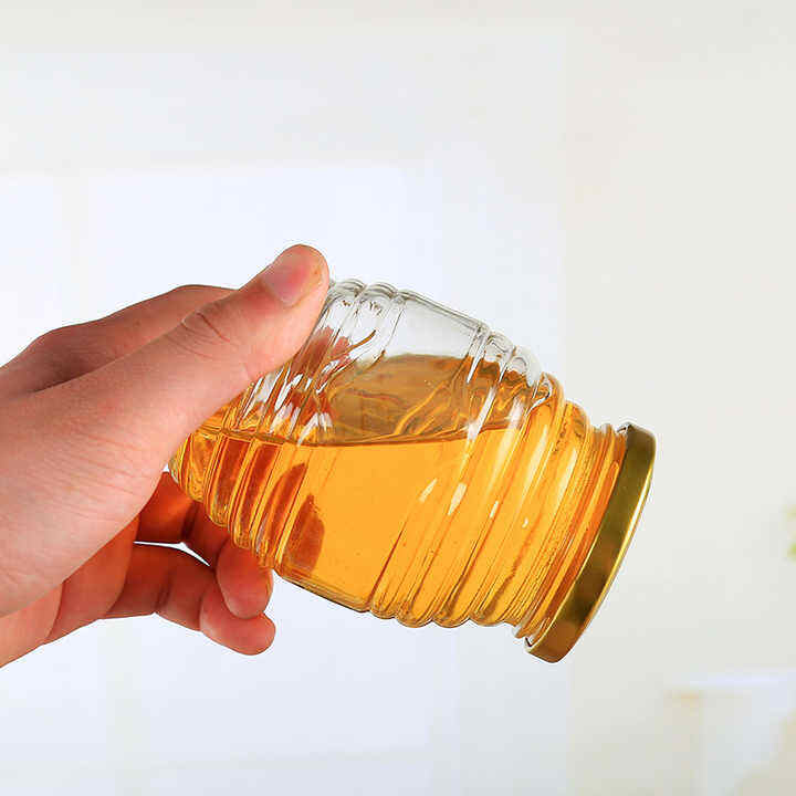 Unique Shaped 380ml Glass Honey Jar 