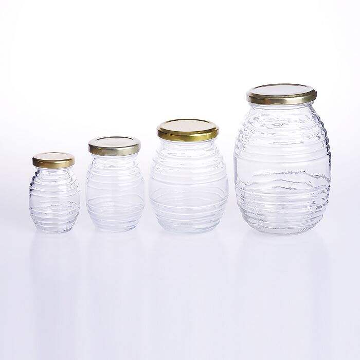 Unique Shaped 380ml Glass Honey Jar 