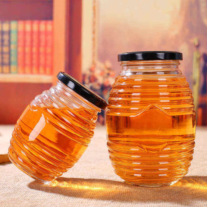 Unique Shaped 380ml Glass Honey Jar 