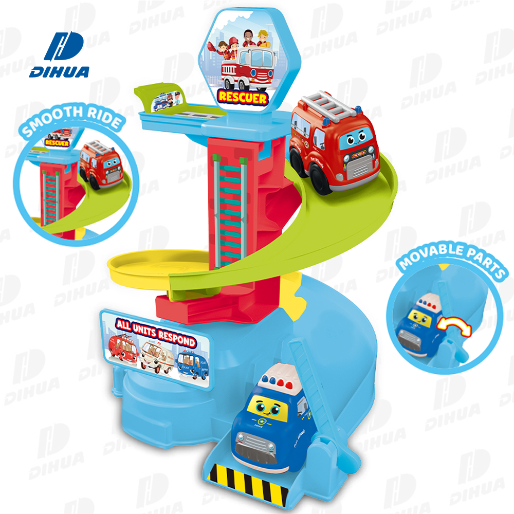 Mi Set de Pista de Rescate del Primer Servicio con Rueda Libre, Montaje Fácil, Rampa de Servicio Urbano con Coche de Juguete para Juego Educativo de Conducción para Niños Pequeños
