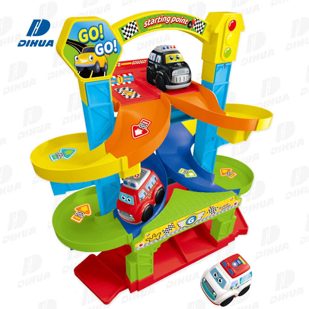 Mi Set de Pista de Rescate del Primer Servicio con 2 Coches Urbanos de Rueda Libre para Carreras en Doble Carril y Escena de Juego de Rol de Emergencia para Niños Pequeños