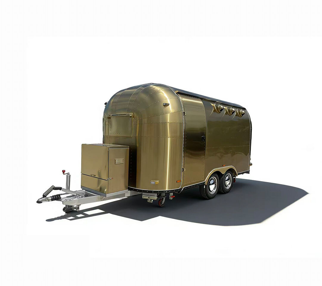 MAICHE Stainless Steel Golden Customized Mobile Fast Food Trailer Coffee Beverage Truck BBQ Bar
