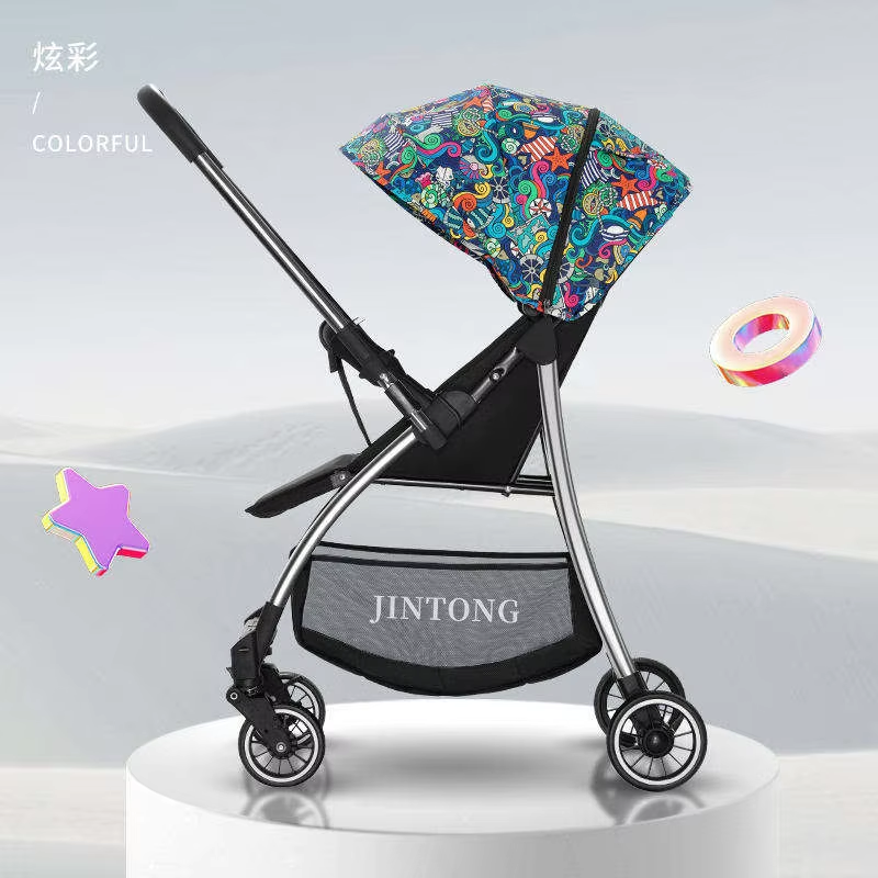 Lightweight Two-Way Baby Trolley Stroller with 4 Wheels Newborn Child Seat and Lie Portable Folding Travel System