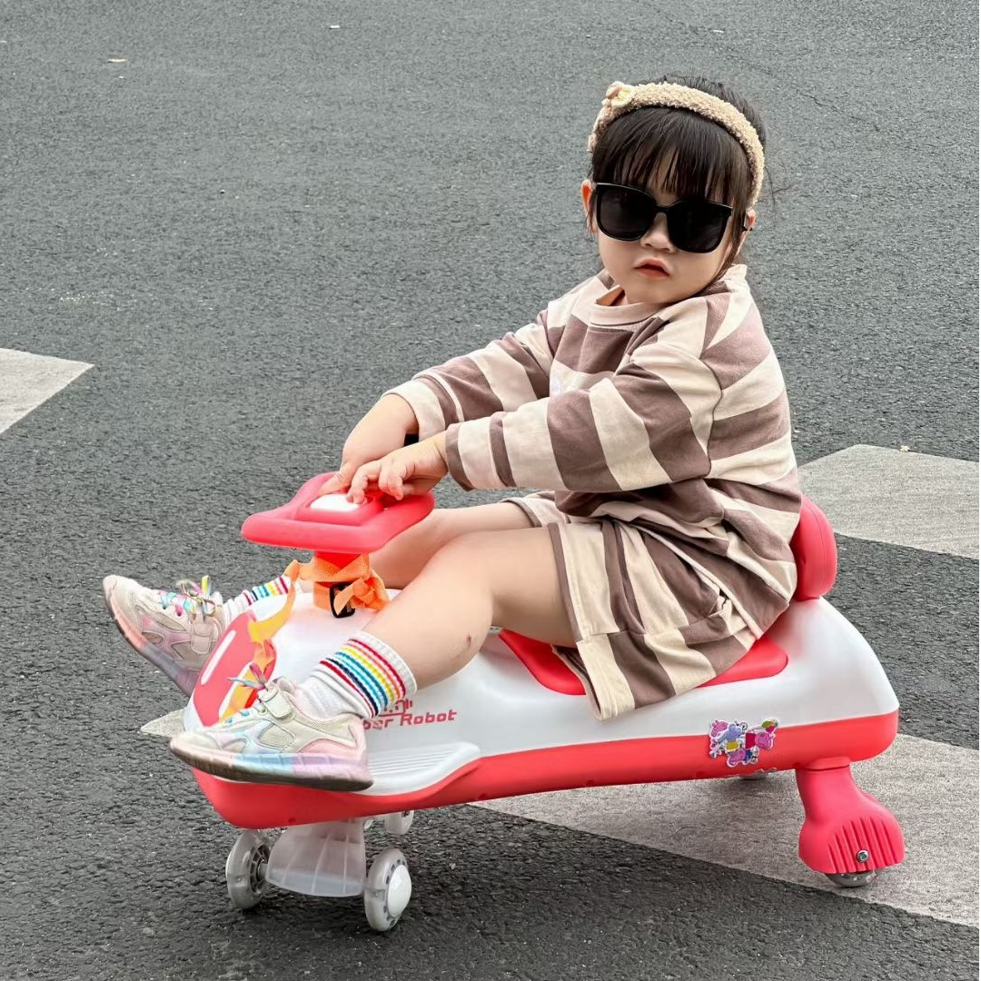Plastic Kids Swing Car Ride-on Toy with Light and Music for Children's Wiggle Fun