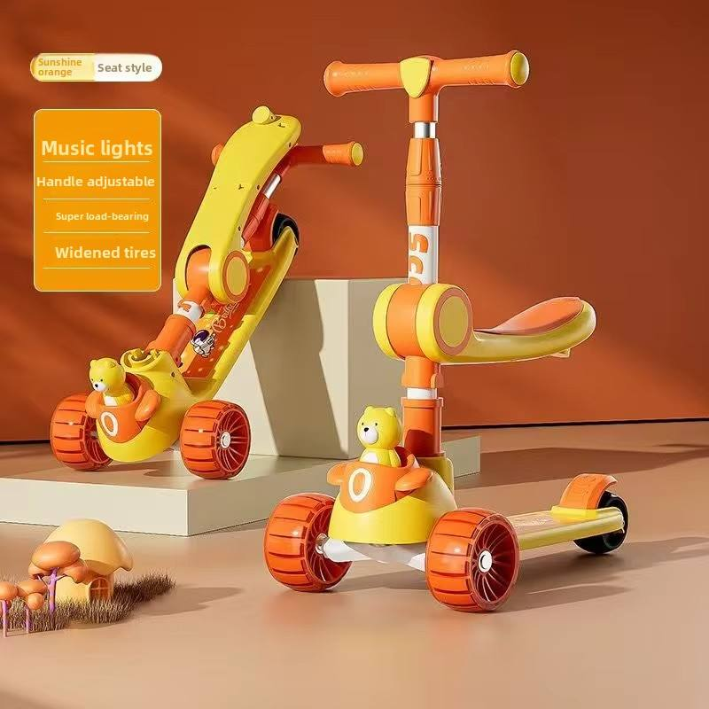 New Model Wholesale 3-Wheel Kick Pedal Kids' Scooters Foldable Light with Rubber Wheels for Ages 3-12 Years