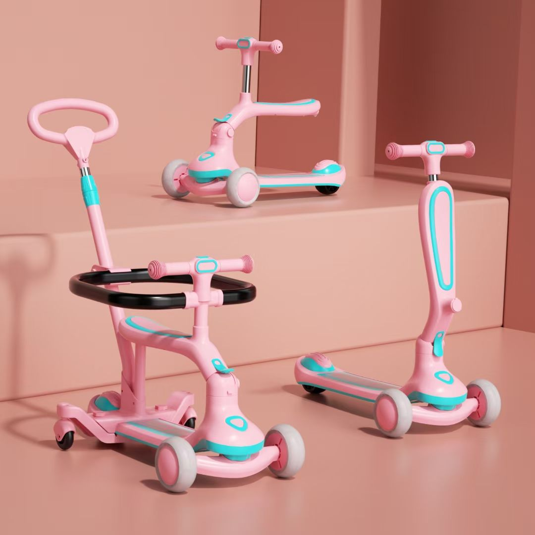 Wholesale 3-in-1 Kids Scooter with Push Bar Cheap Kick Scooter Child Toy Popular 3-Wheel Design with Seat